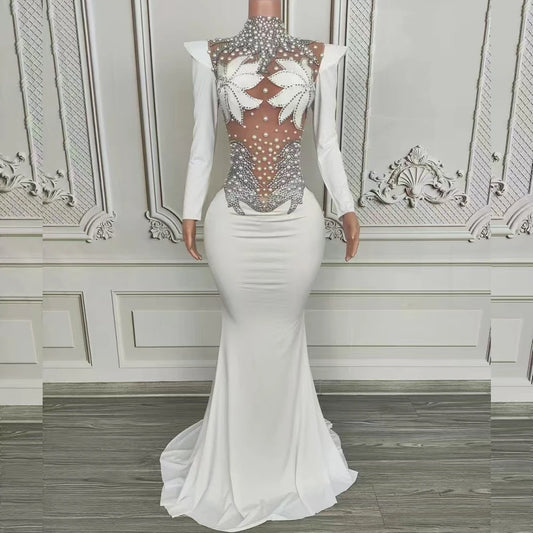 DCDI Magnolias Sparkly Rhinestones Pearls Floor Length Evening Gown