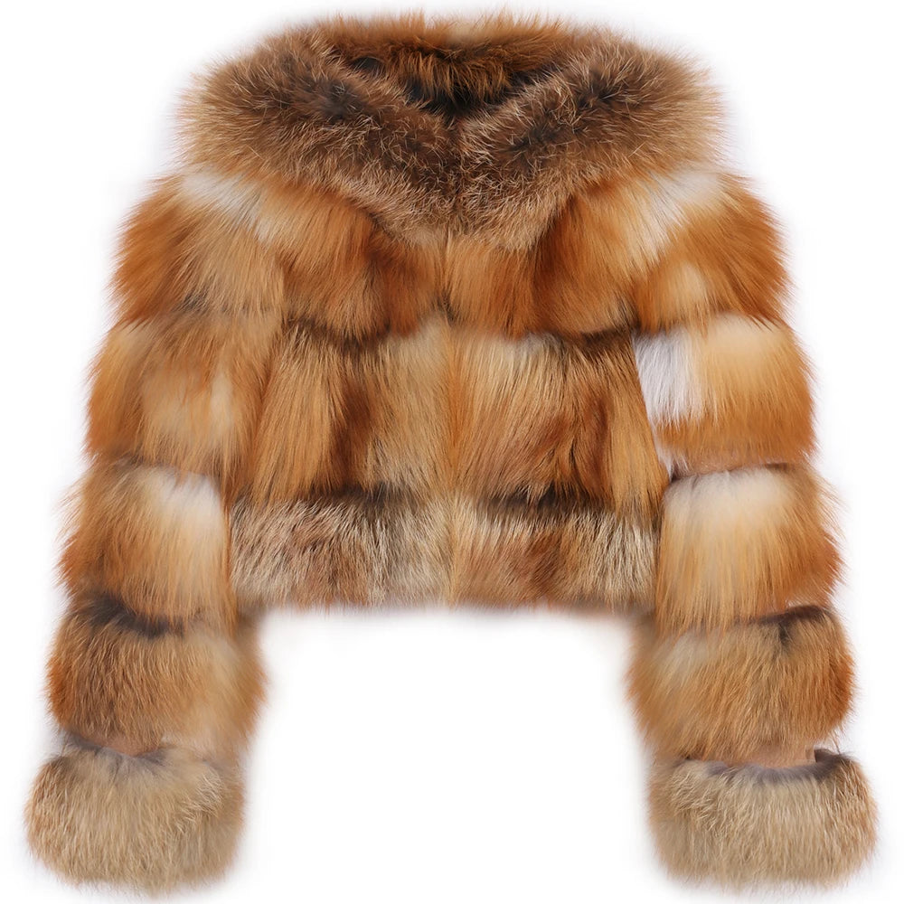DS Designer 25427 Winter Luxury Hooded Fox Fur Jacket