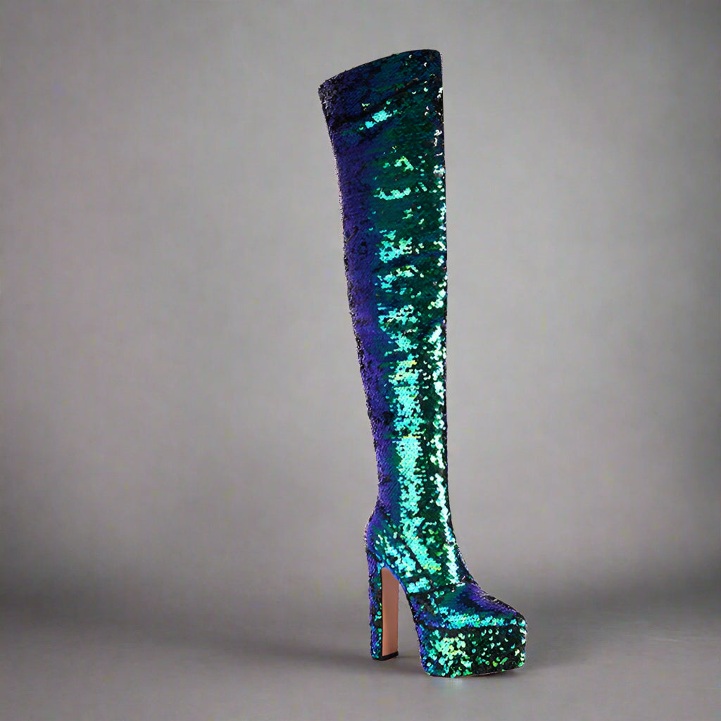 DCDI Shinyei Over The Knee Block Heel Sequined Boots