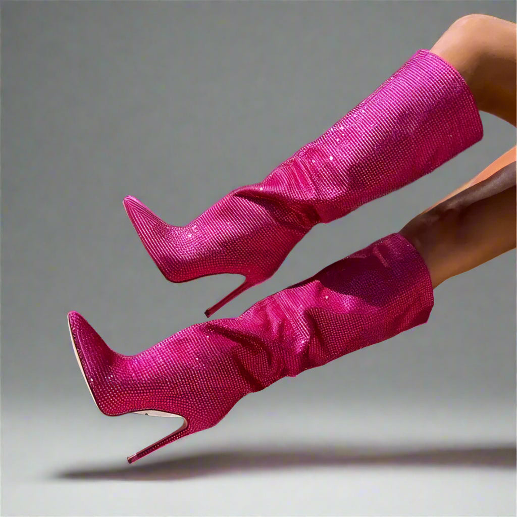 DCDI Crushed Diamonds Studded Knee High Stiletto Boots