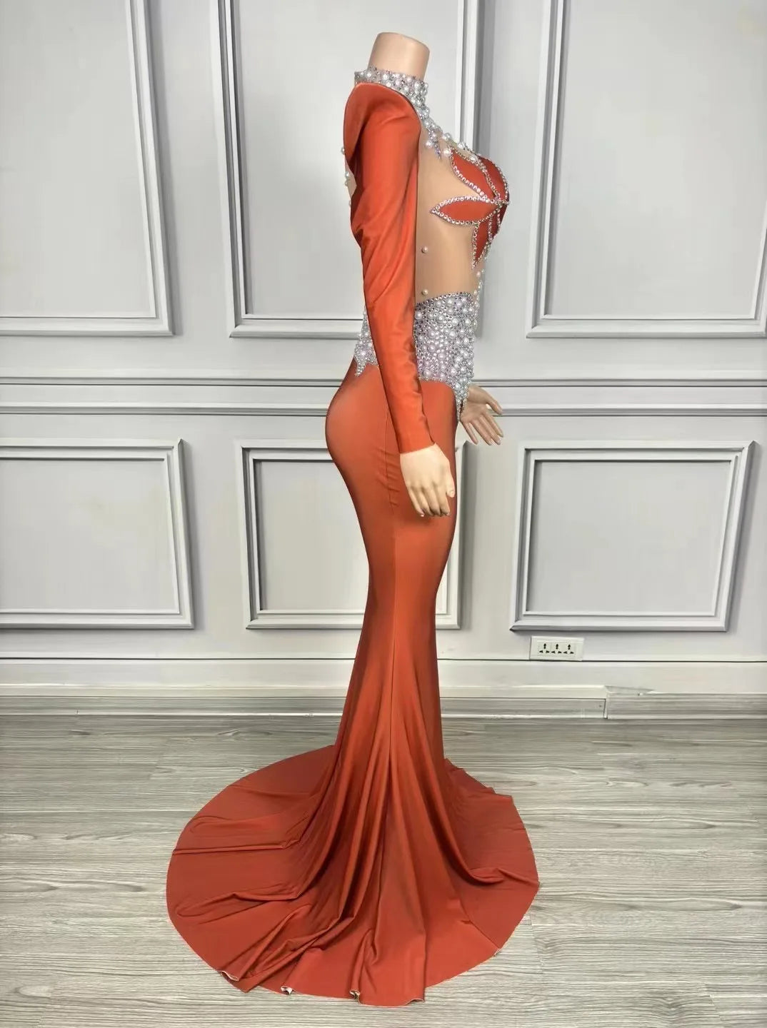 DCDI Magnolias Sparkly Rhinestones Pearls Floor Length Evening Gown