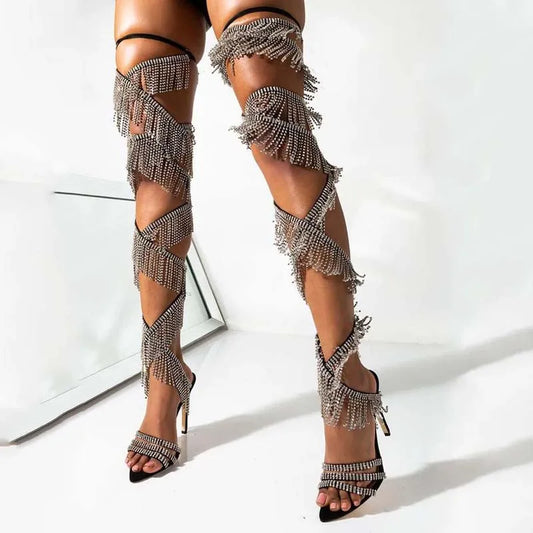 DCDI Tassels Diamond Studded Thigh High Stiletto