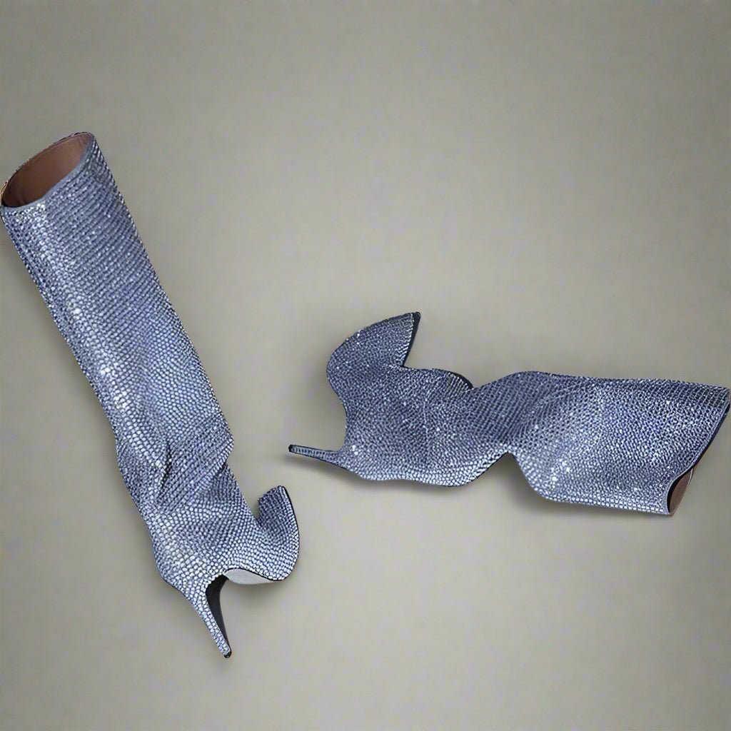 DCDI Crushed Diamonds Studded Knee High Stiletto Boots