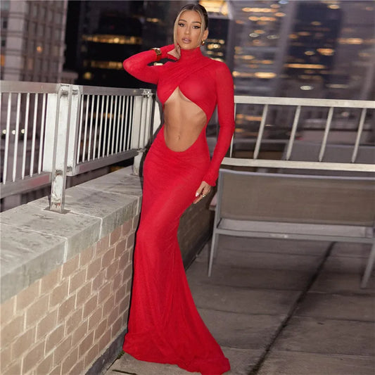 DS Elegant Red Celebration Maxi Dress