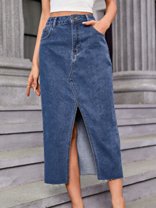 DS Premium Denim Luxury Classic 27 Midi Pencil Skirt