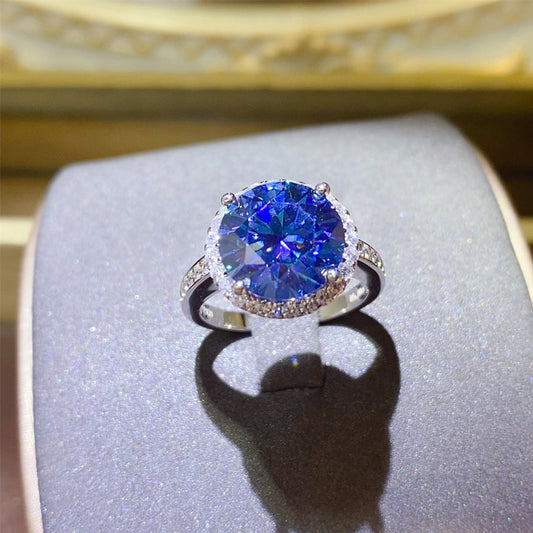 DCDI 5 Carat Ocean Blue Moissanite 925 Sterling Silver Ring