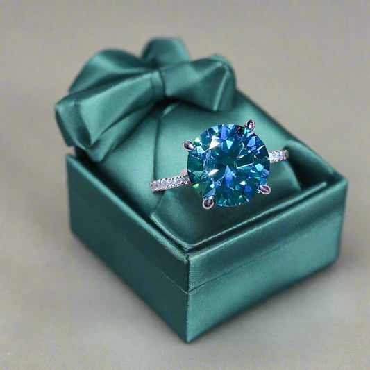 DCDI 5 Carat Perfect Teal Moissanite Zircon 925 Sterling Silver Ring