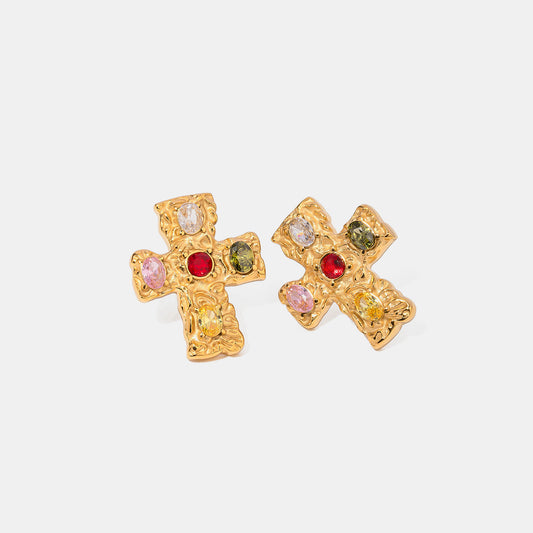 DCDI 18K Gold-Plated Zircon Cross Earrings