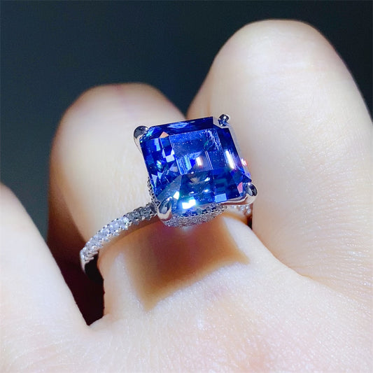 DCDI Blue Sapphire 5 Carat Moissanite Zircon 925 Sterling Silver Ring